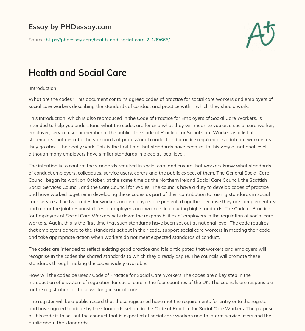 Health and Social Care essay