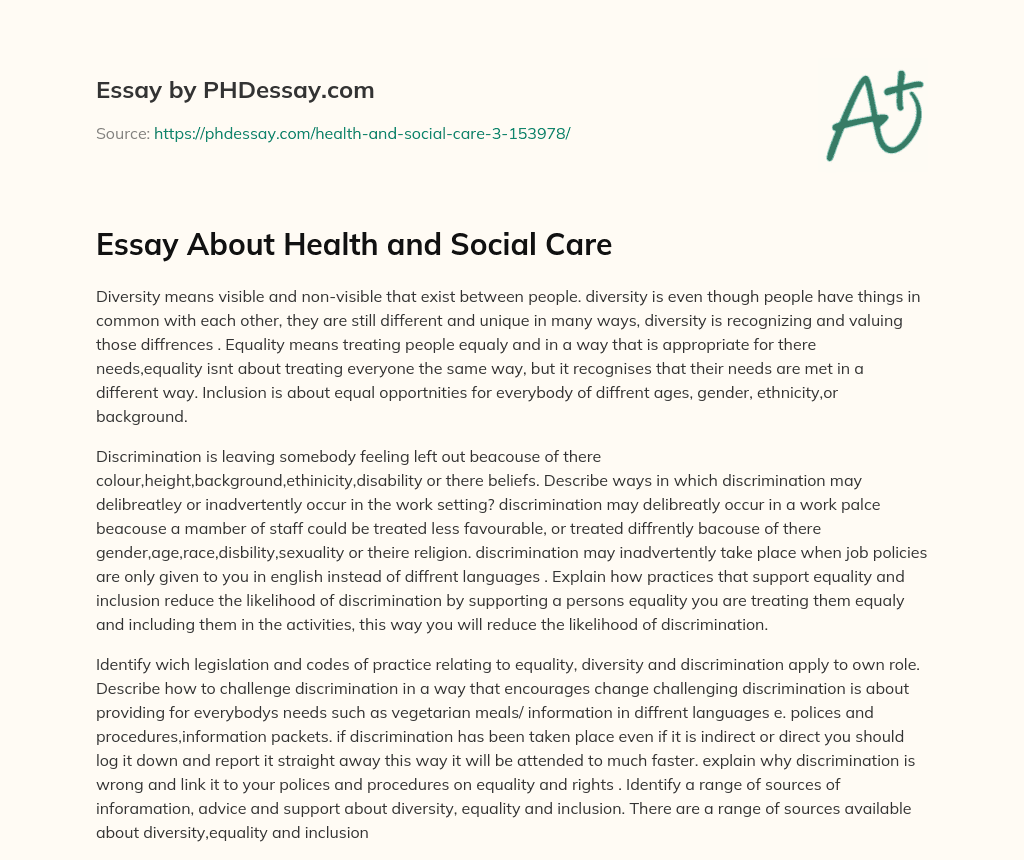 Essay About Health and Social Care essay