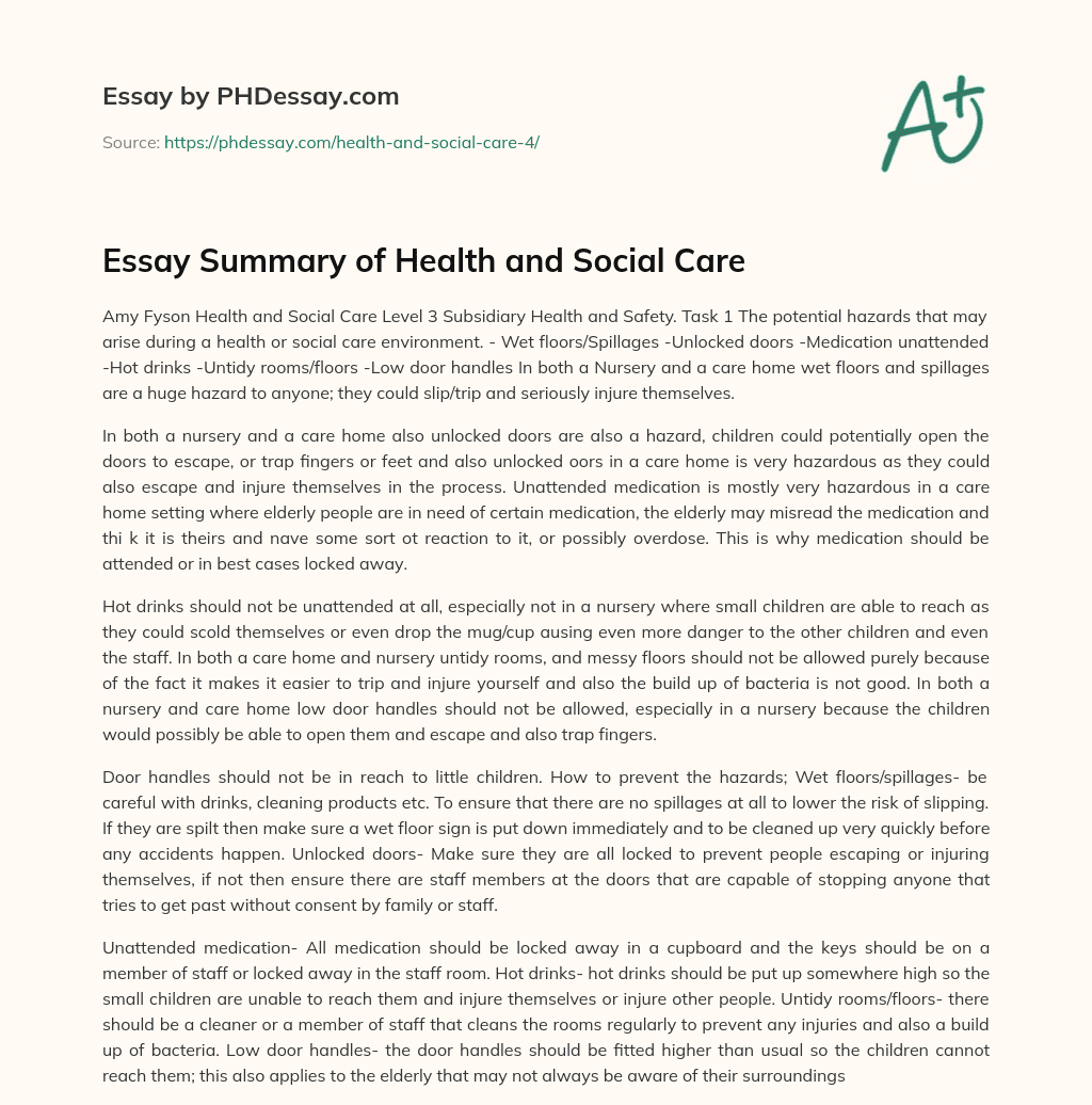 Essay Summary of Health and Social Care essay