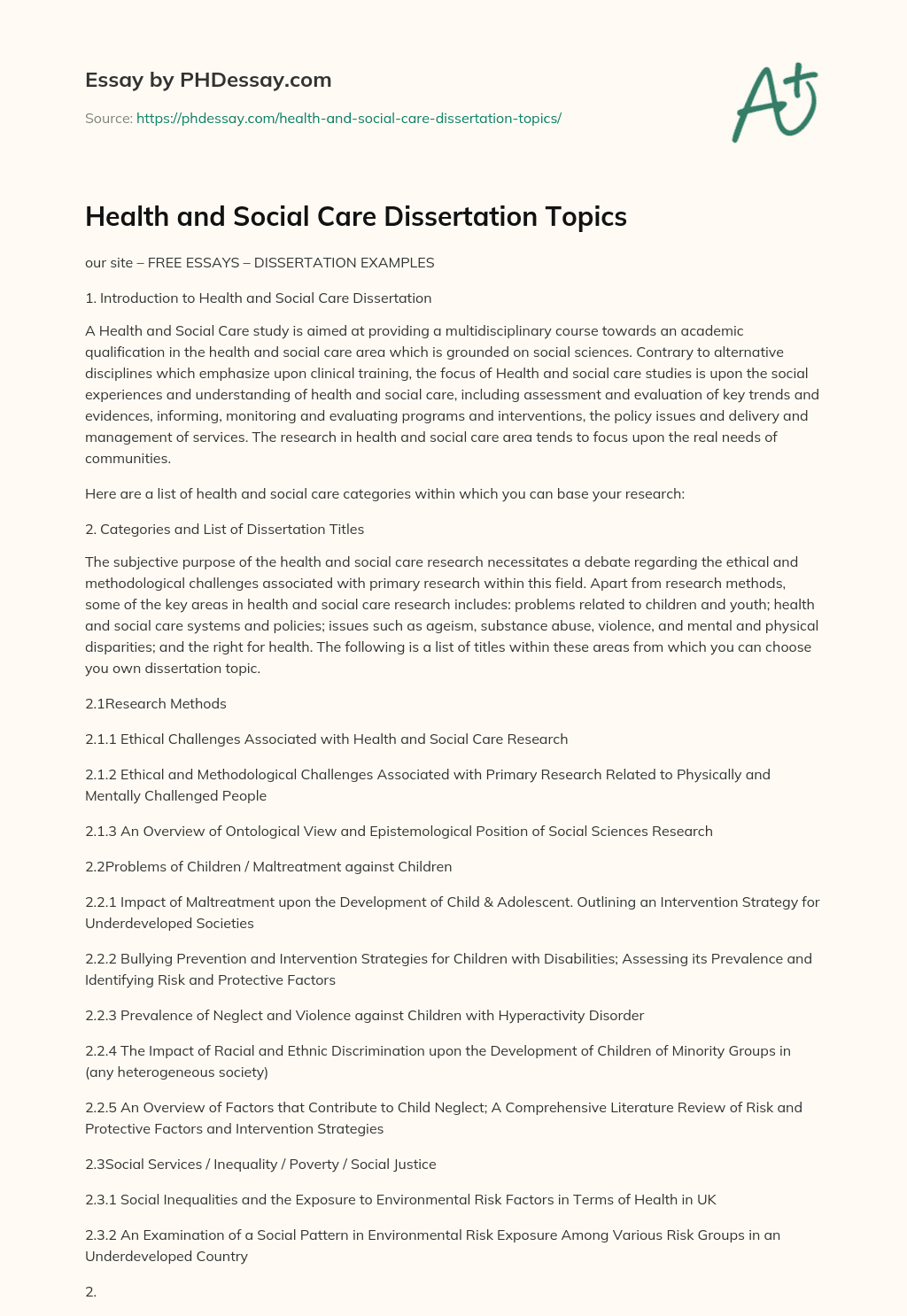 social care dissertation examples
