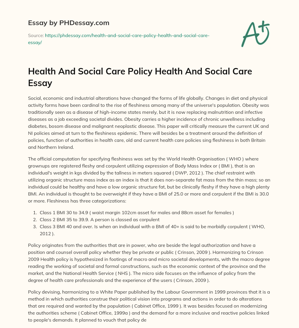 Health And Social Care Policy Health And Social Care Essay essay