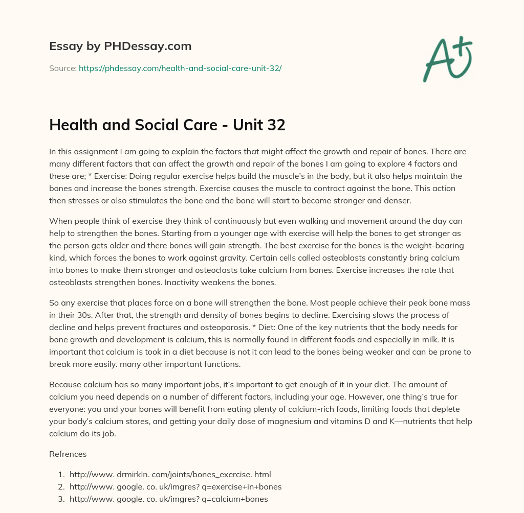 Health and Social Care – Unit 32 essay