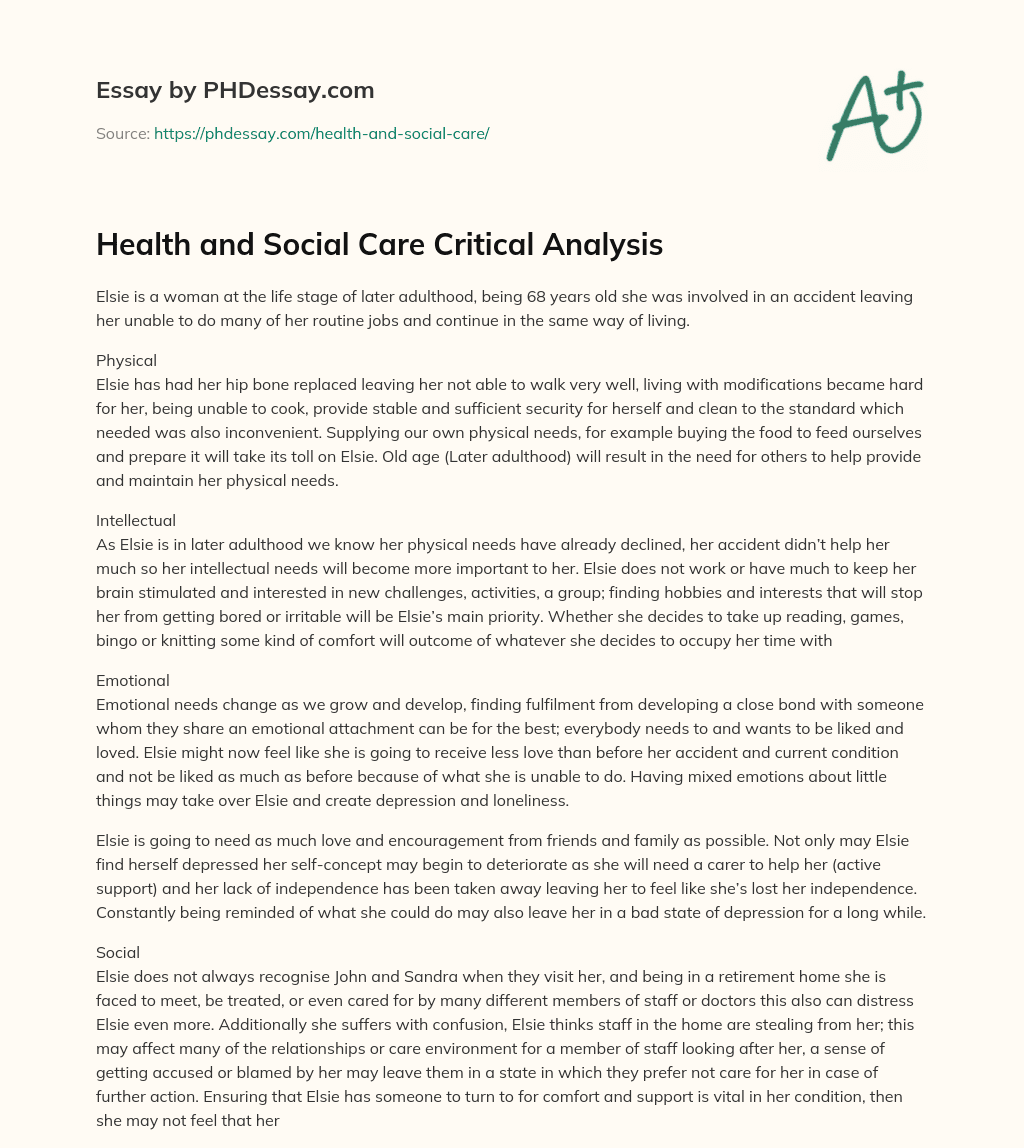 Health and Social Care Critical Analysis essay