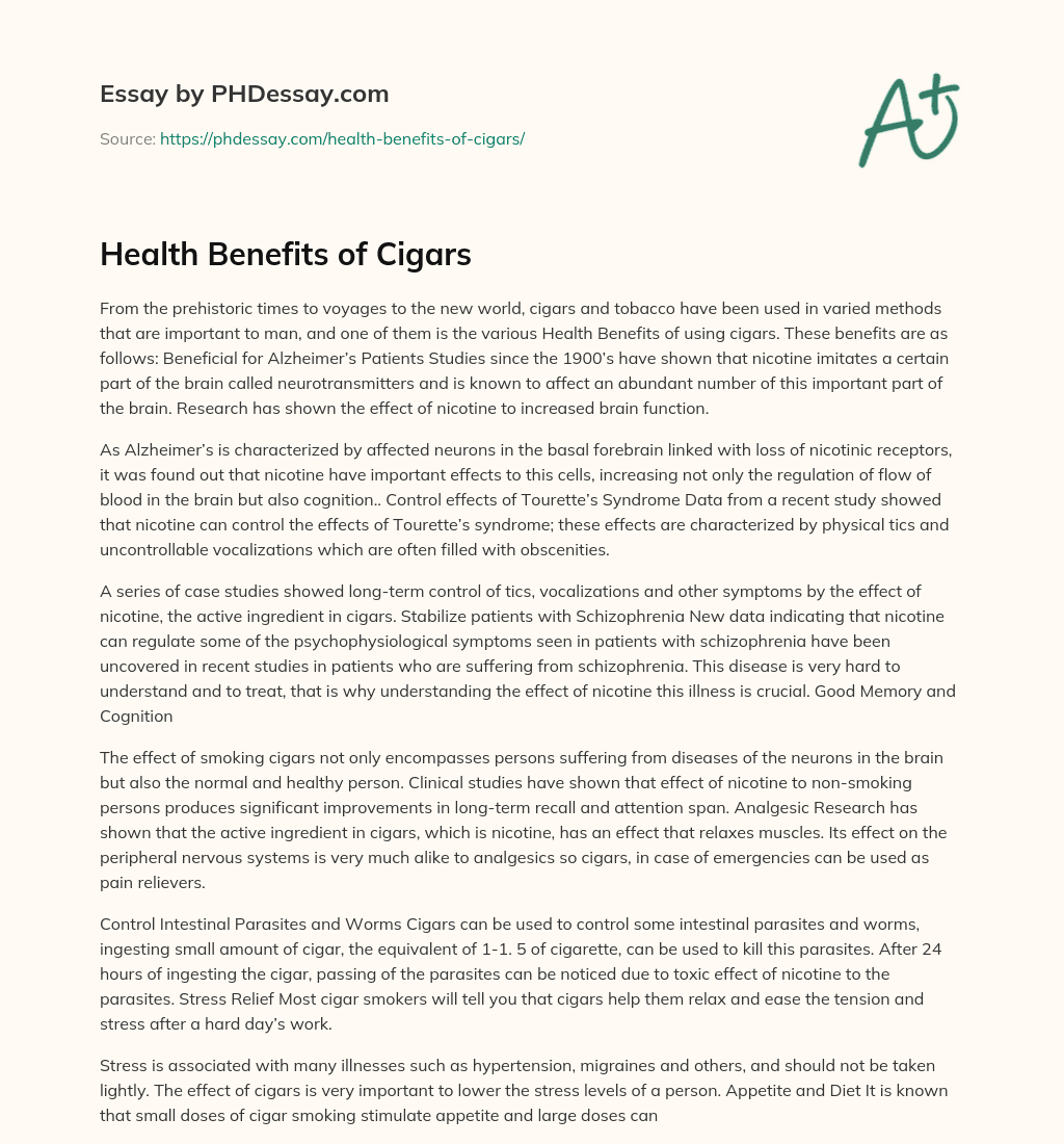 Health Benefits of Cigars essay