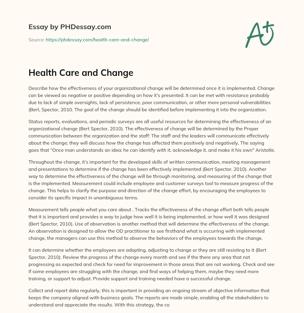 Health Care and Change essay