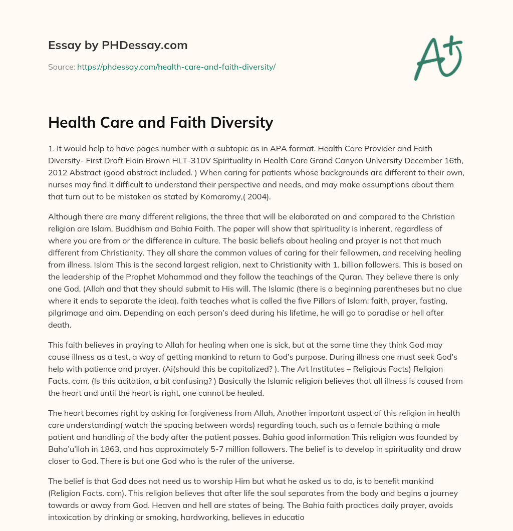 Health Care and Faith Diversity essay