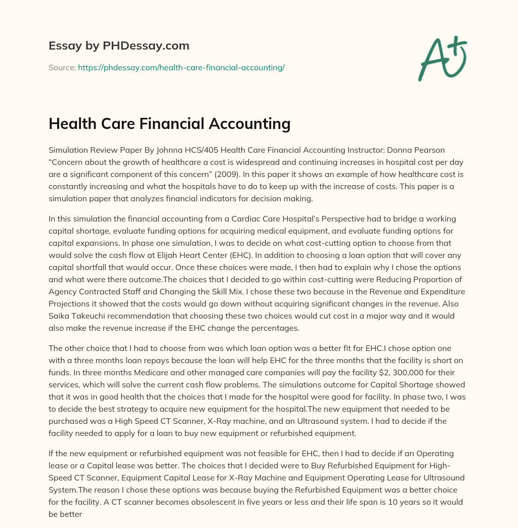 Health Care Financial Accounting essay