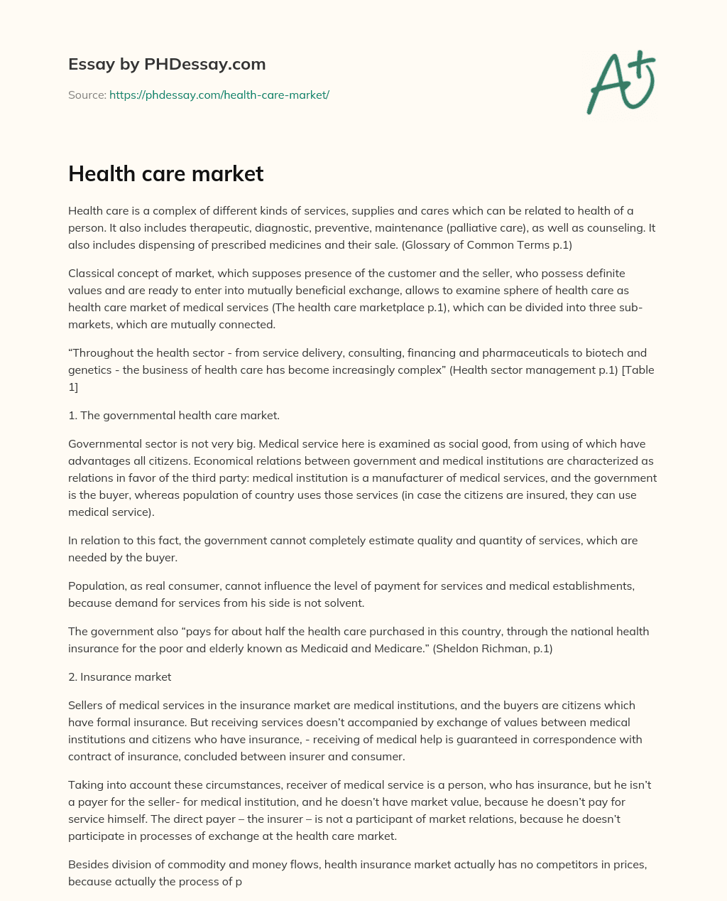 Health care market essay