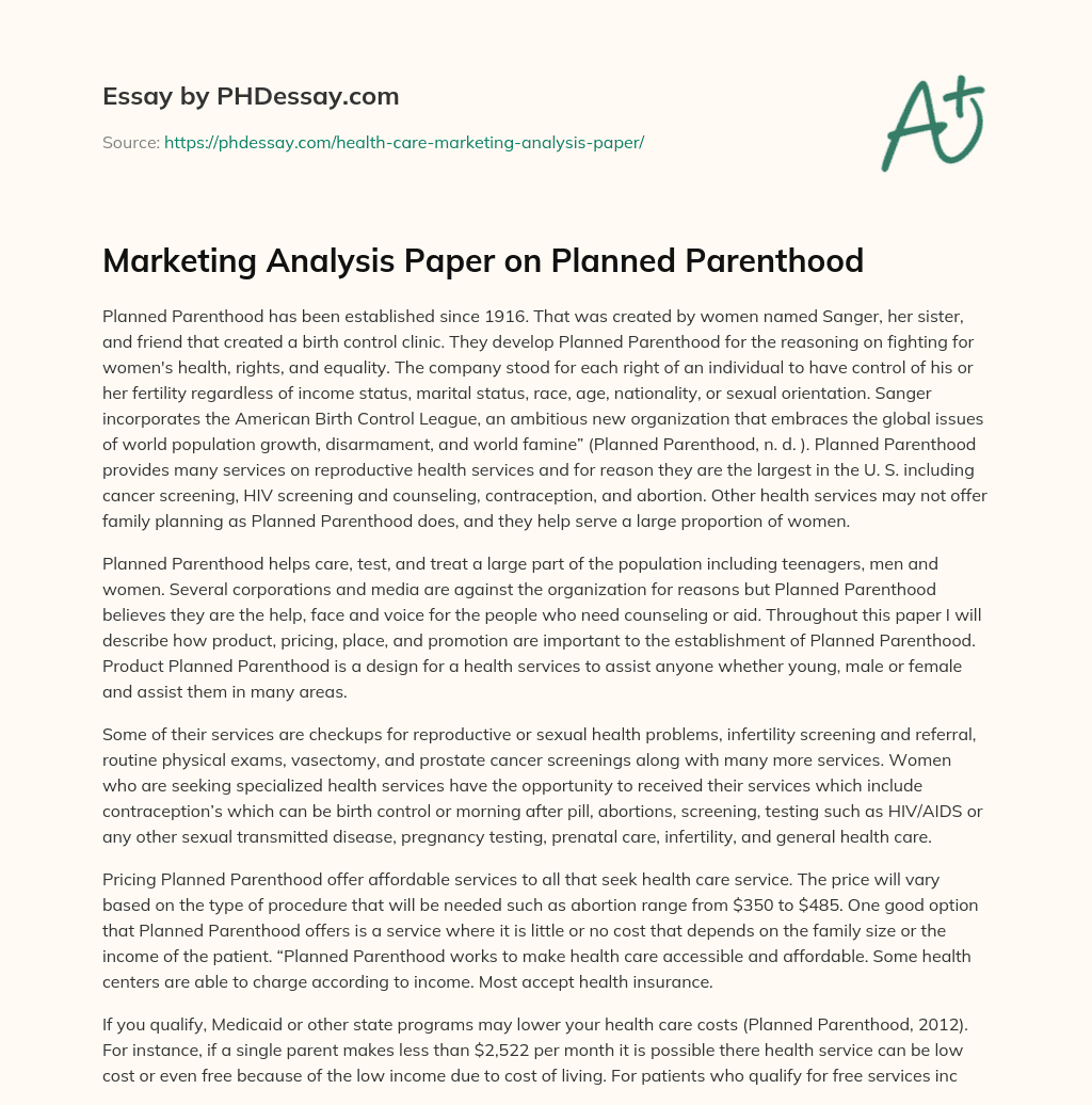 Marketing Analysis Paper on Planned Parenthood essay