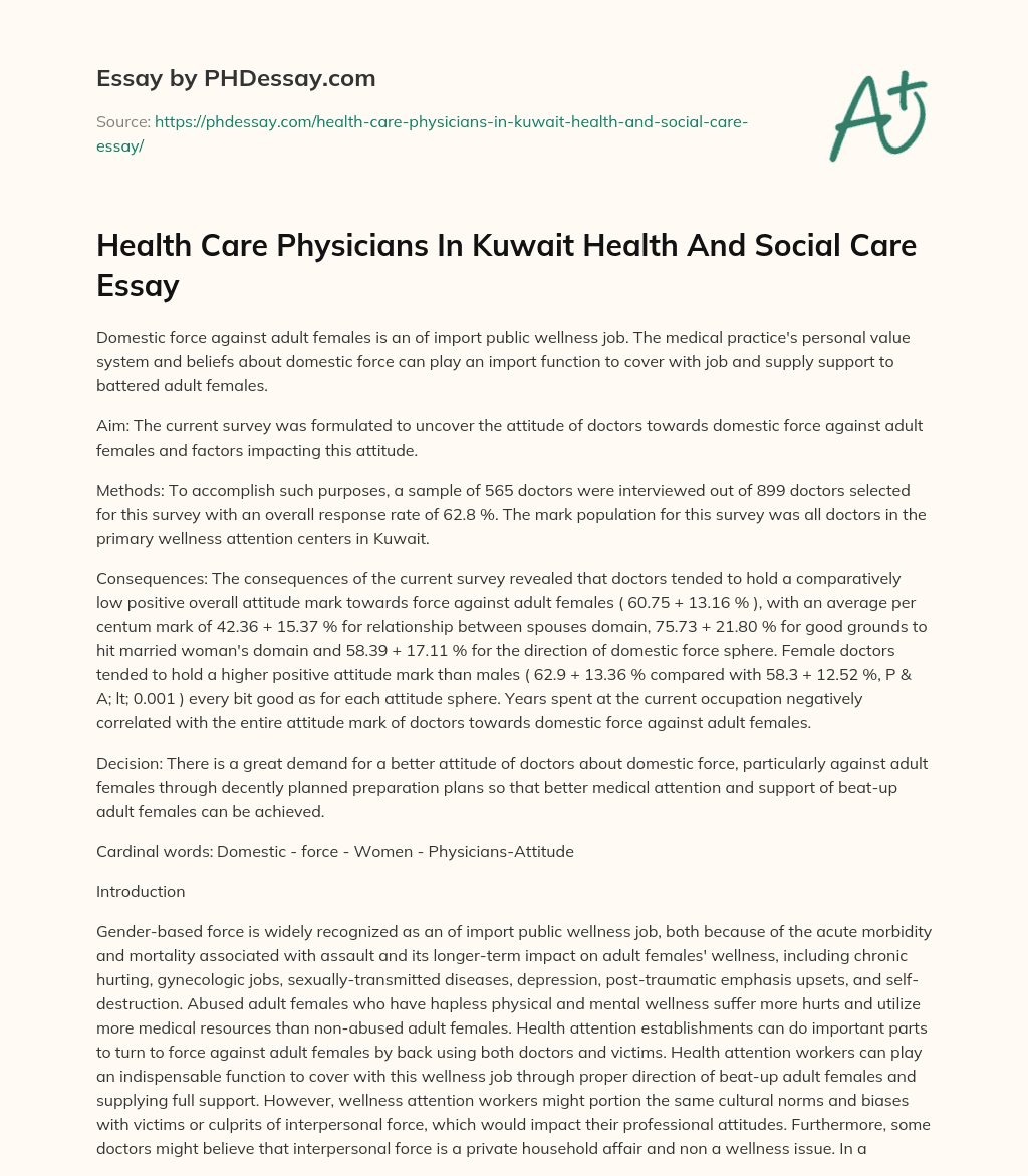Health Care Physicians In Kuwait Health And Social Care Essay essay