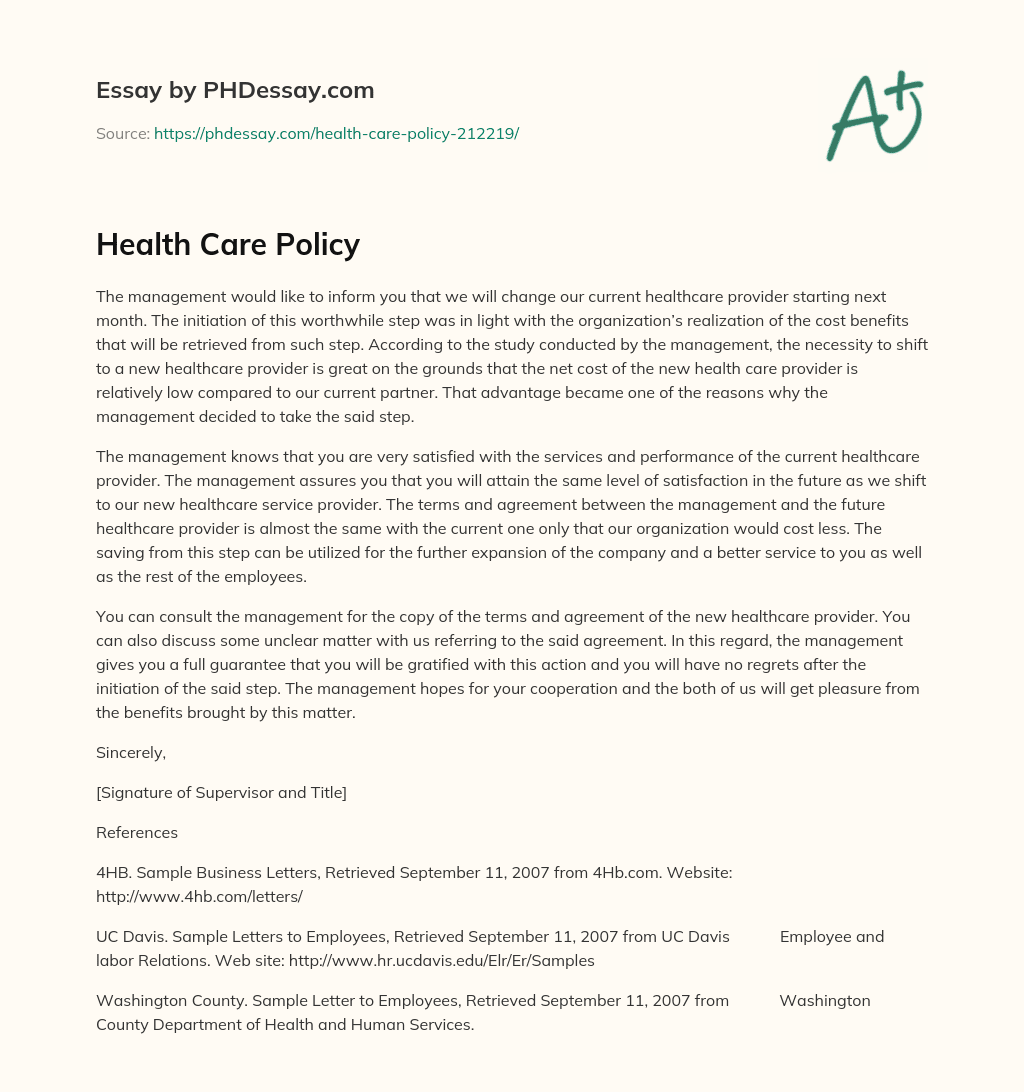 Health Care Policy essay