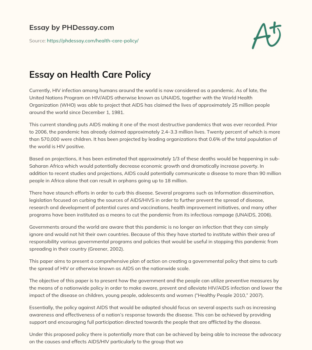 health care policy essay questions