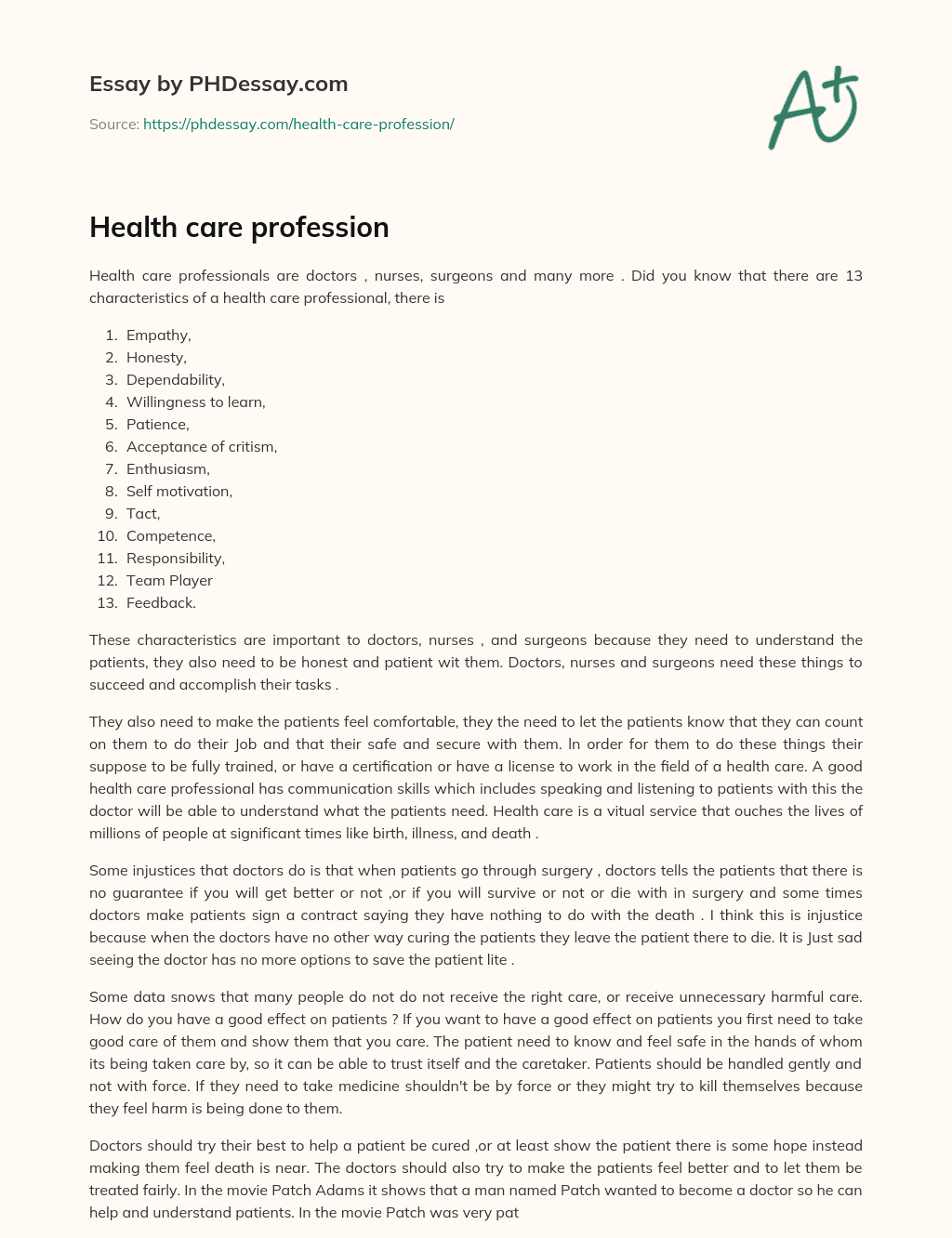 Health care profession essay