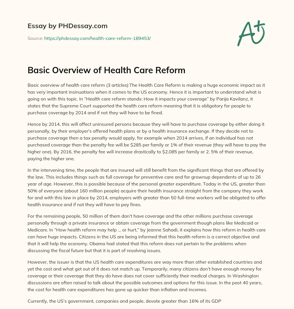 Basic Overview of Health Care Reform essay