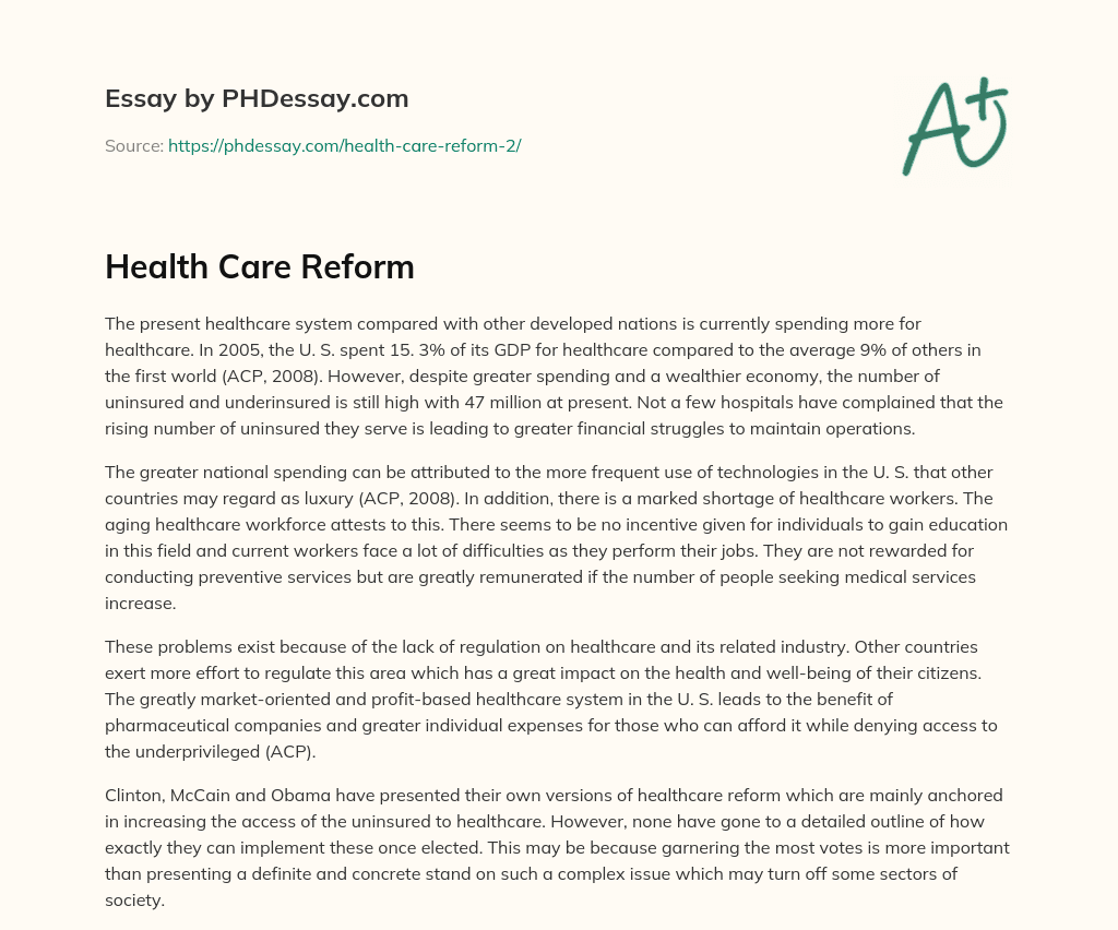 Health Care Reform essay