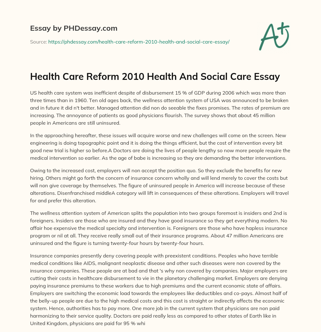 Health Care Reform 2010 Health And Social Care Essay essay