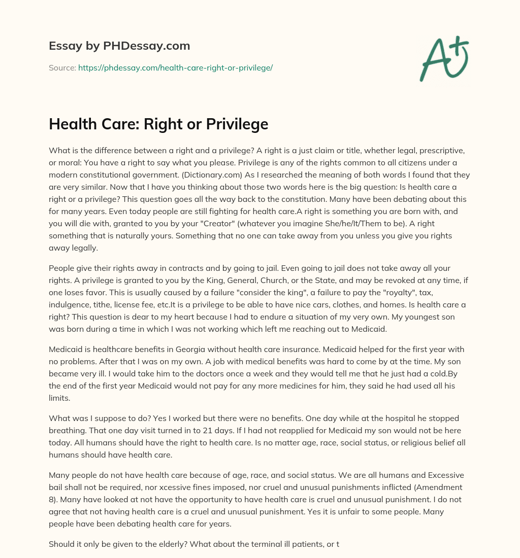 Health Care: Right or Privilege - PHDessay.com 