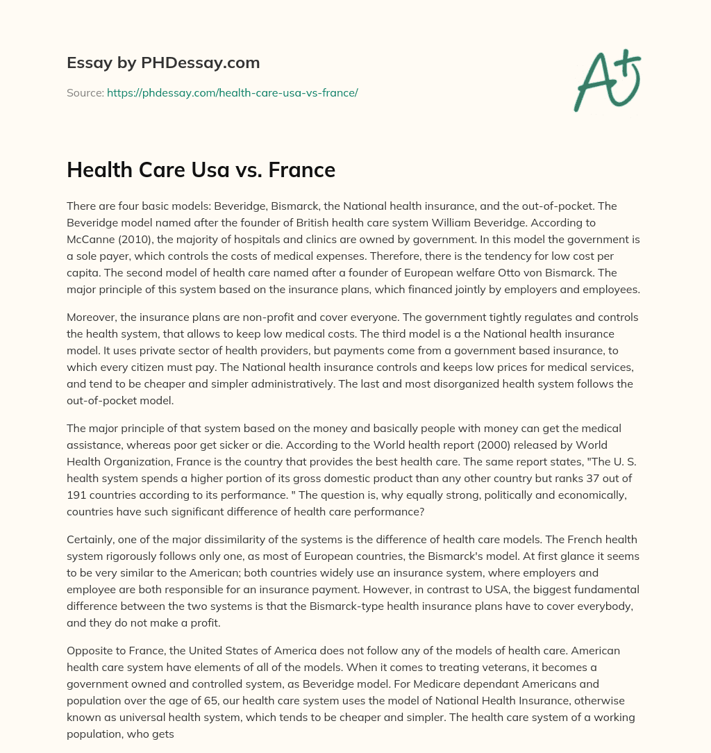 Health Care Usa vs. France essay