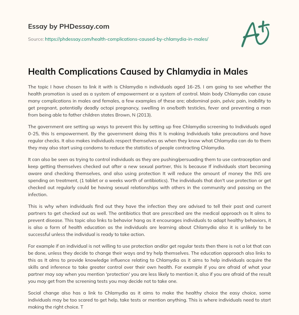 Health Complications Caused by Chlamydia in Males essay