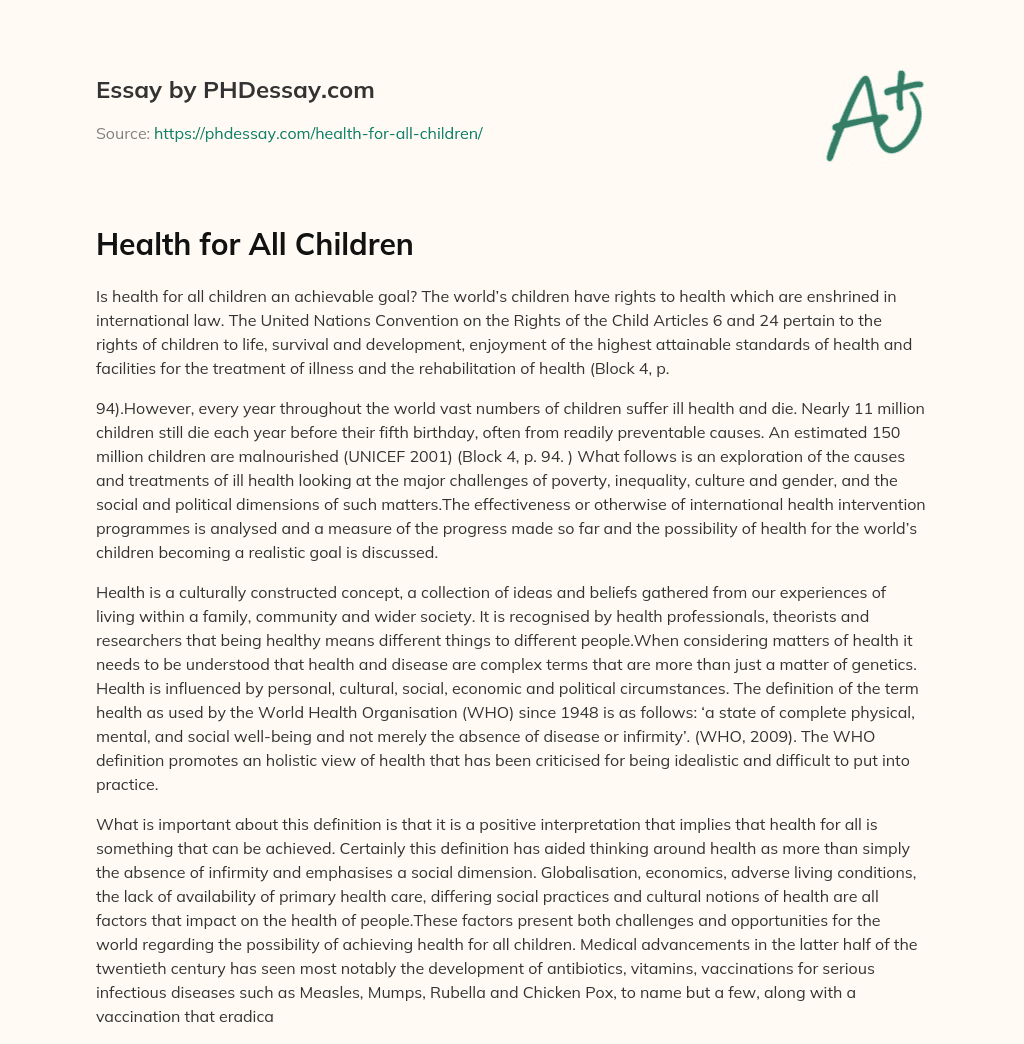 Health for All Children essay