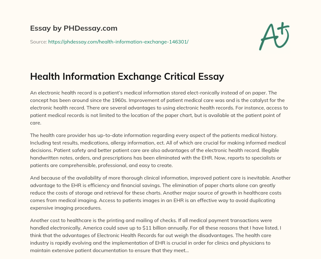 Health Information Exchange Critical Essay essay