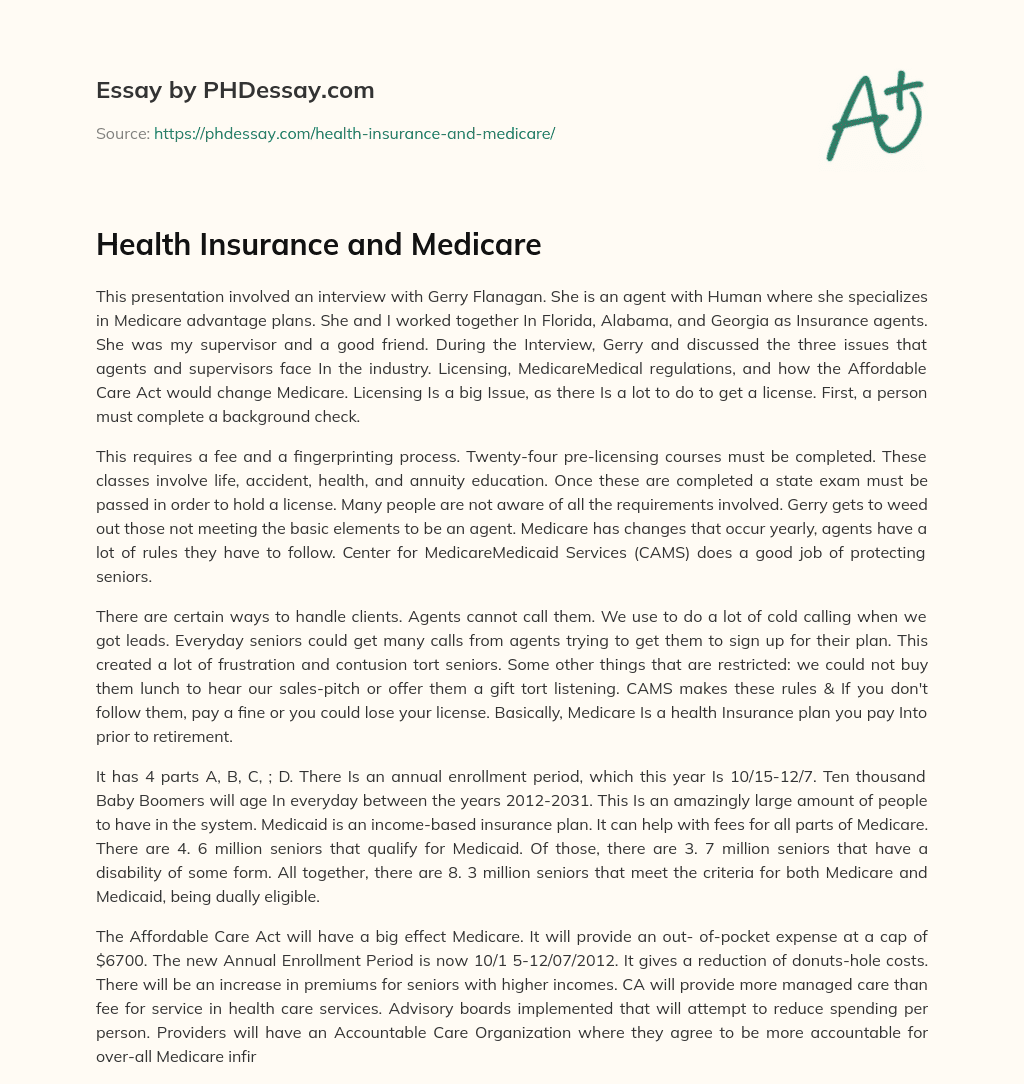 Health Insurance and Medicare essay