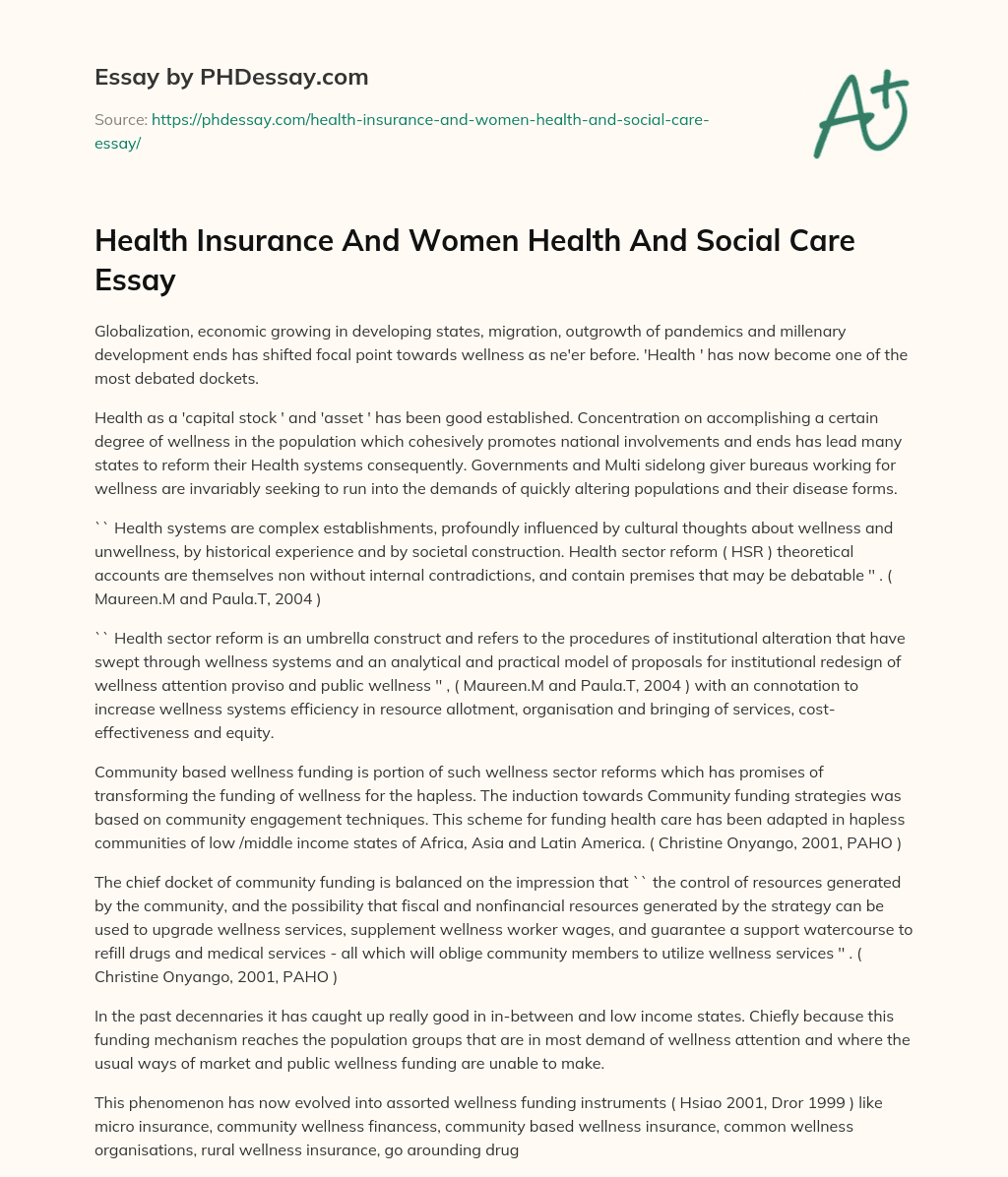 Health Insurance And Women Health And Social Care Essay essay