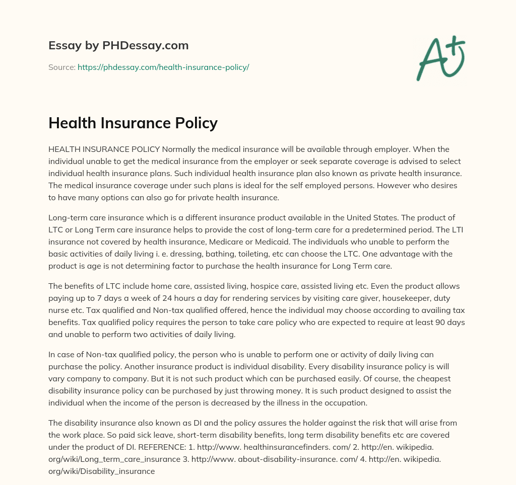 write an essay about health insurance