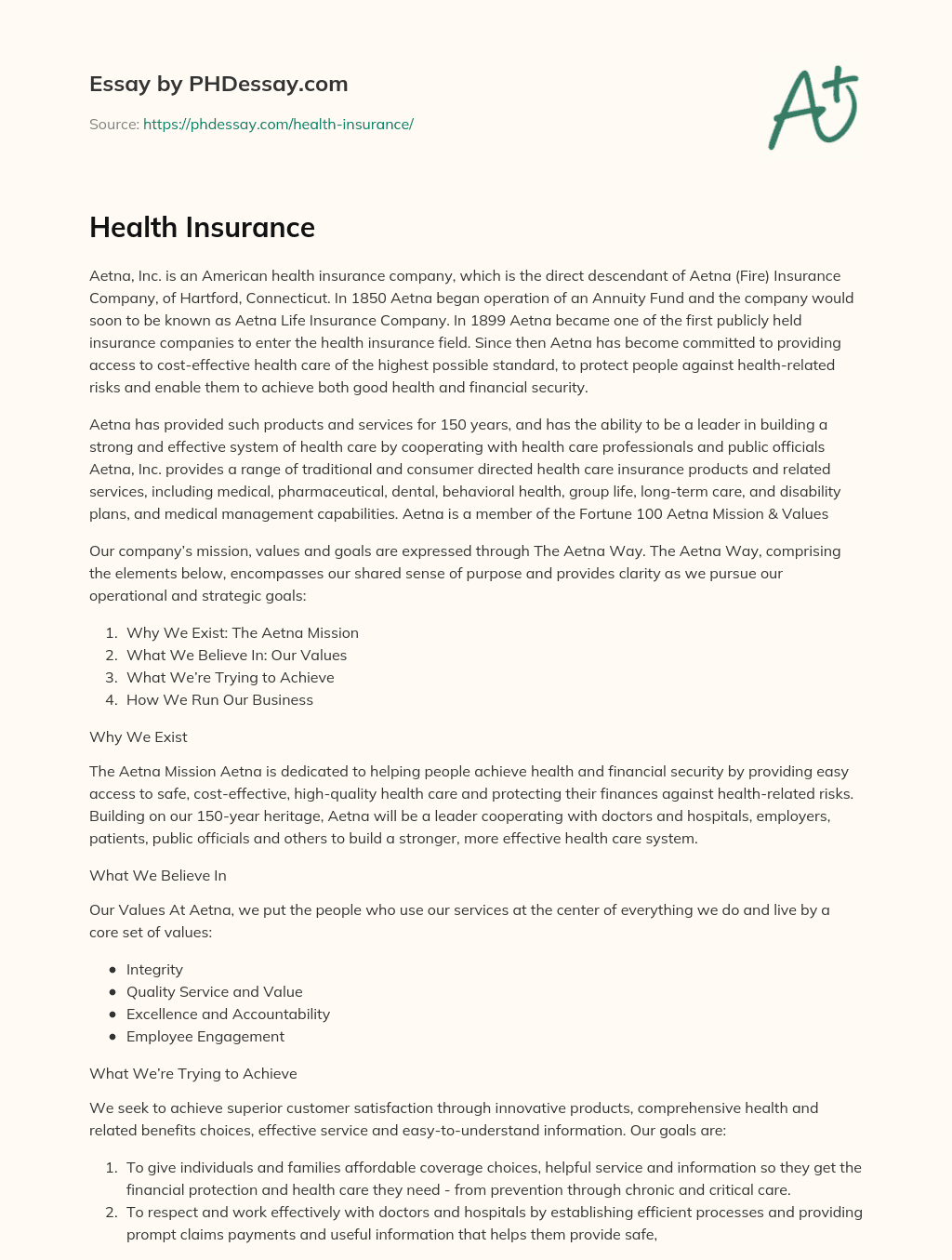 essay about health insurance