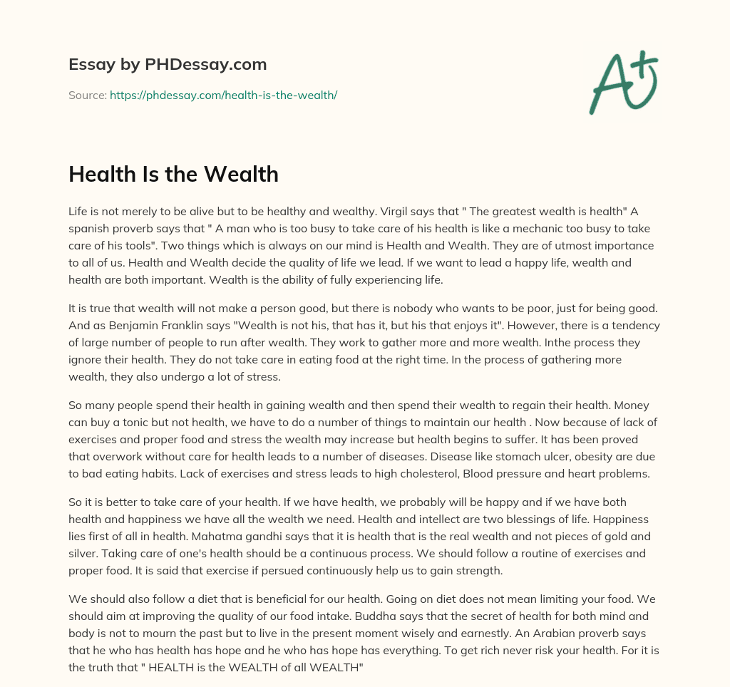Health Is the Wealth essay