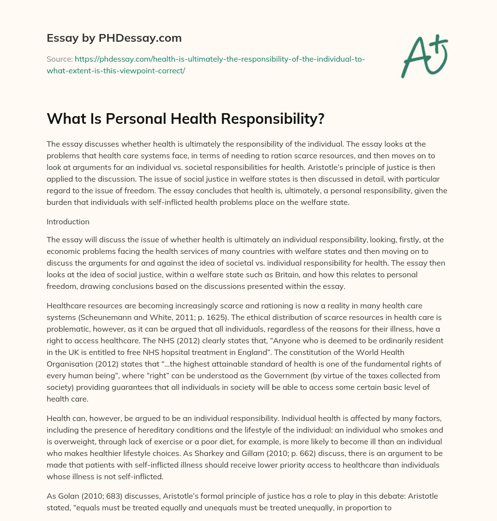 What Is Personal Health Responsibility? essay