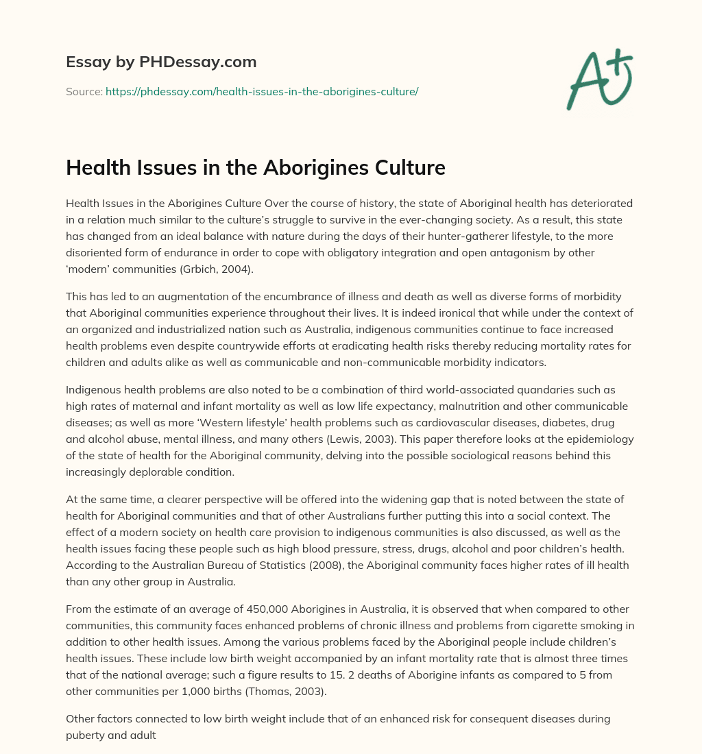Health Issues in the Aborigines Culture essay