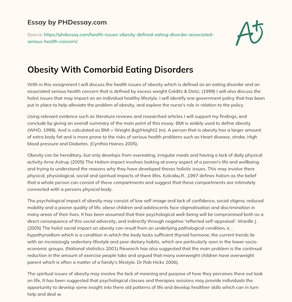 Obesity With Comorbid Eating Disorders essay