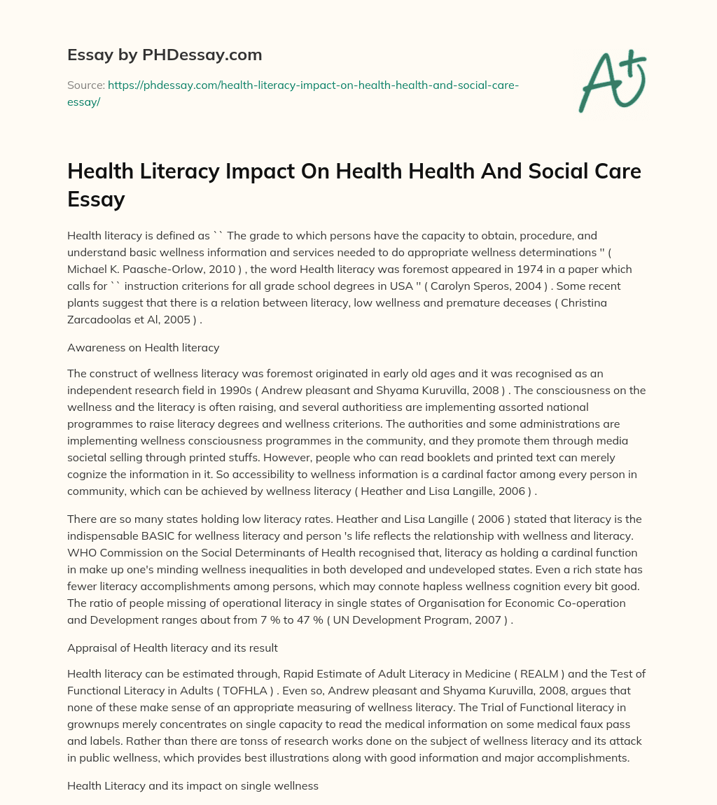 Health Literacy Impact On Health Health And Social Care Essay essay