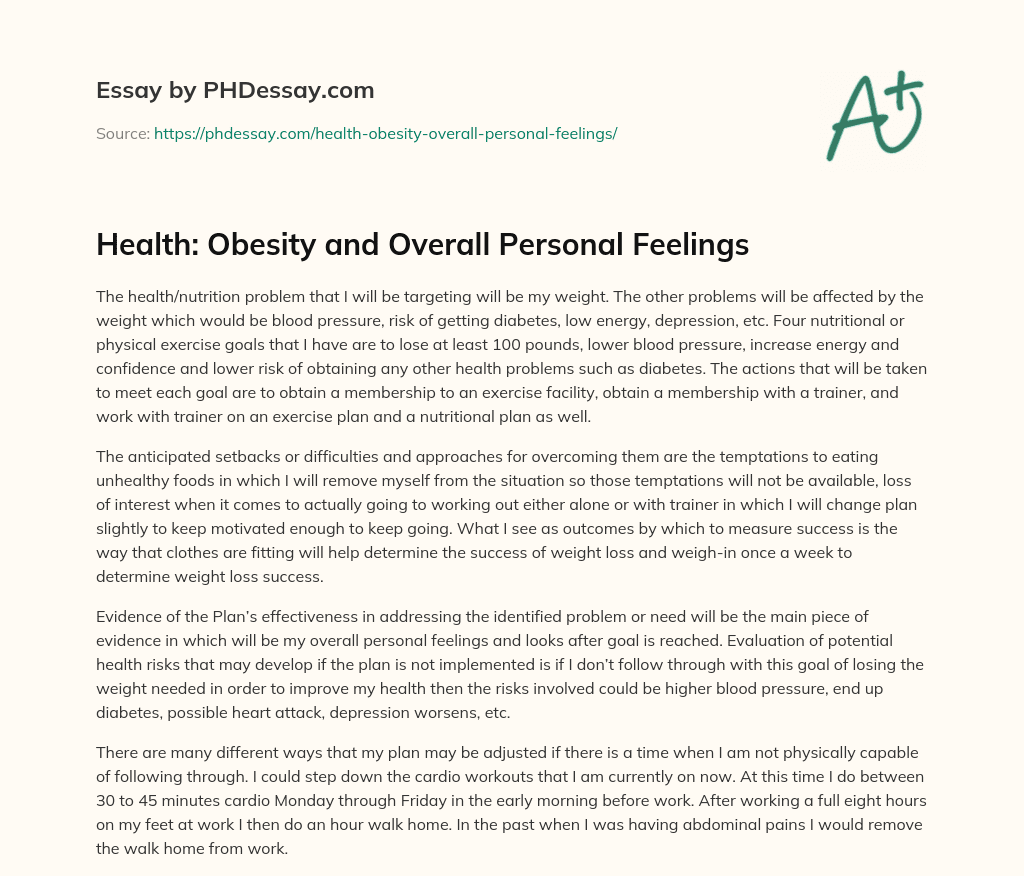 Health: Obesity and Overall Personal Feelings essay