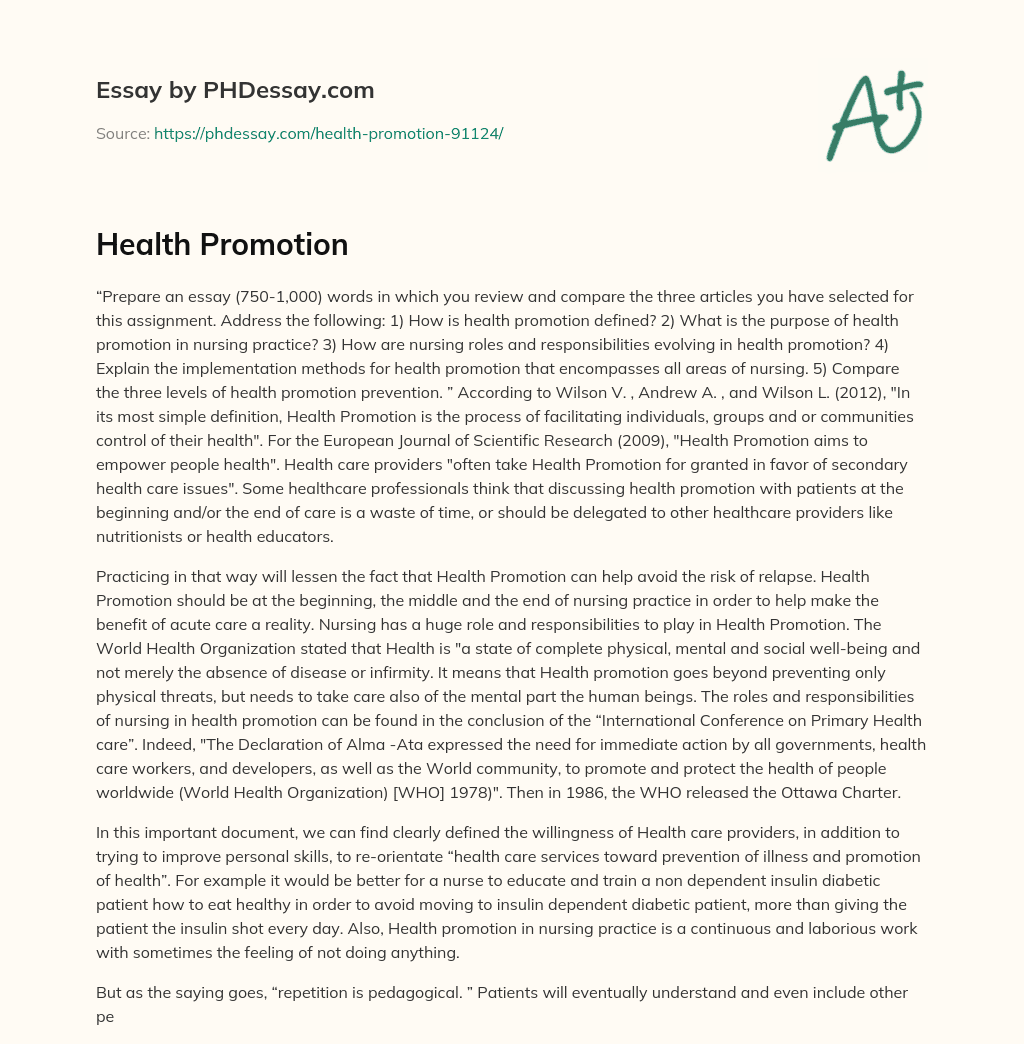 essay on health promotion