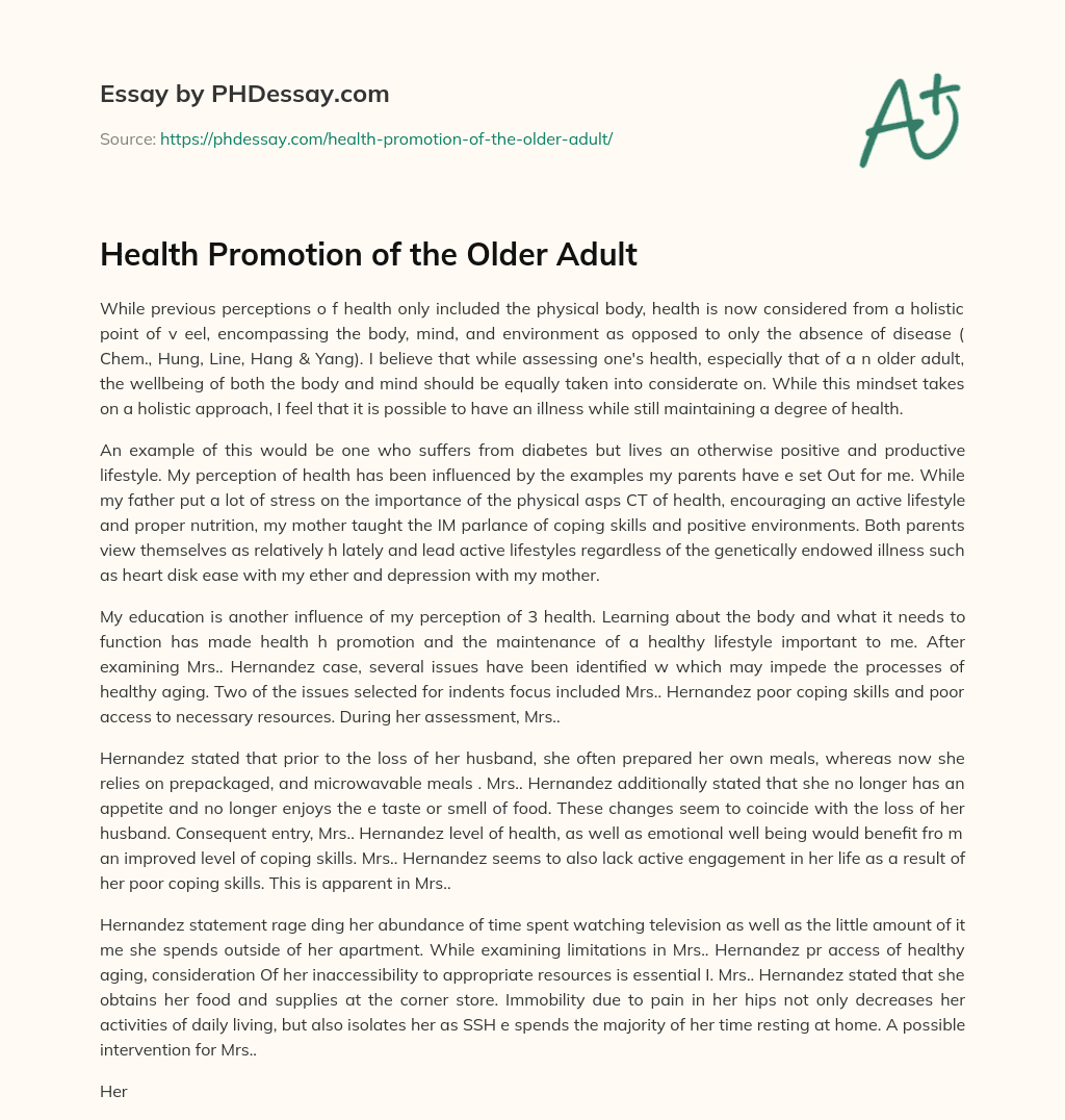 Health Promotion of the Older Adult essay