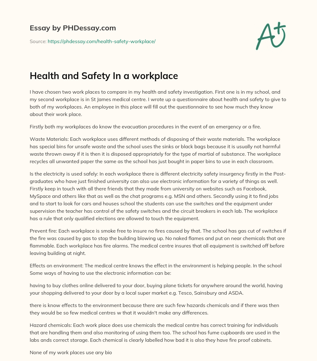 safety and health at work essay