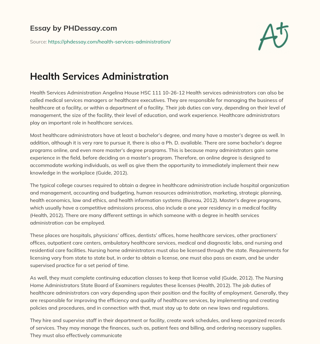 health services administration essay