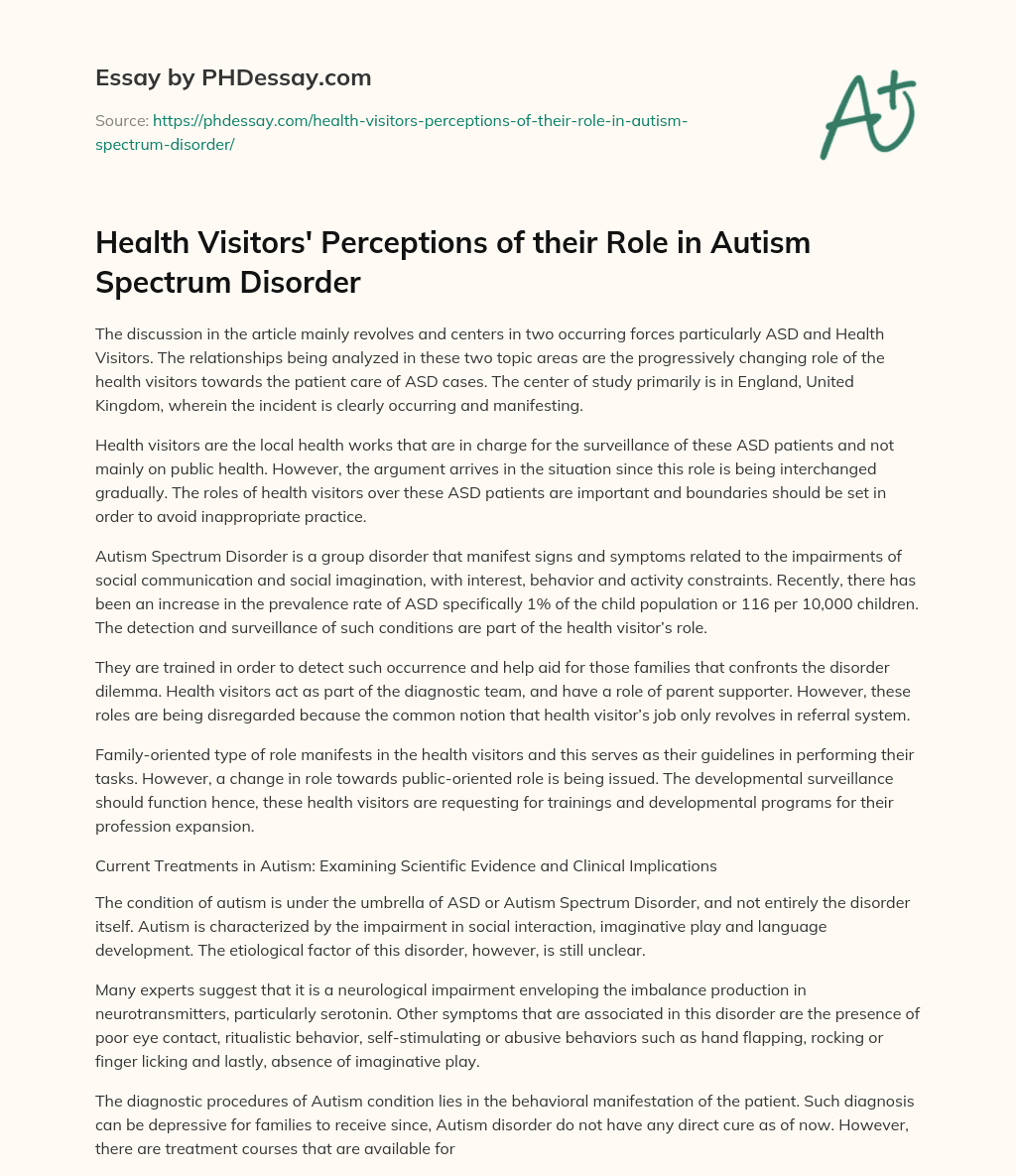 Health Visitors' Perceptions of their Role in Autism Spectrum Disorder