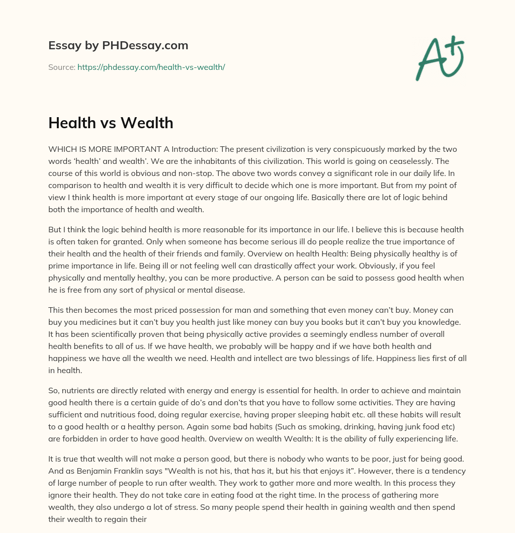 essay about health or wealth