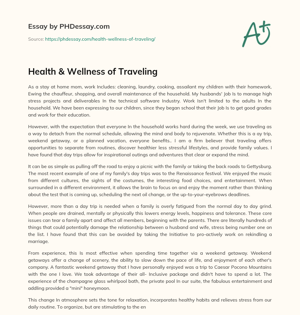 Health & Wellness of Traveling essay
