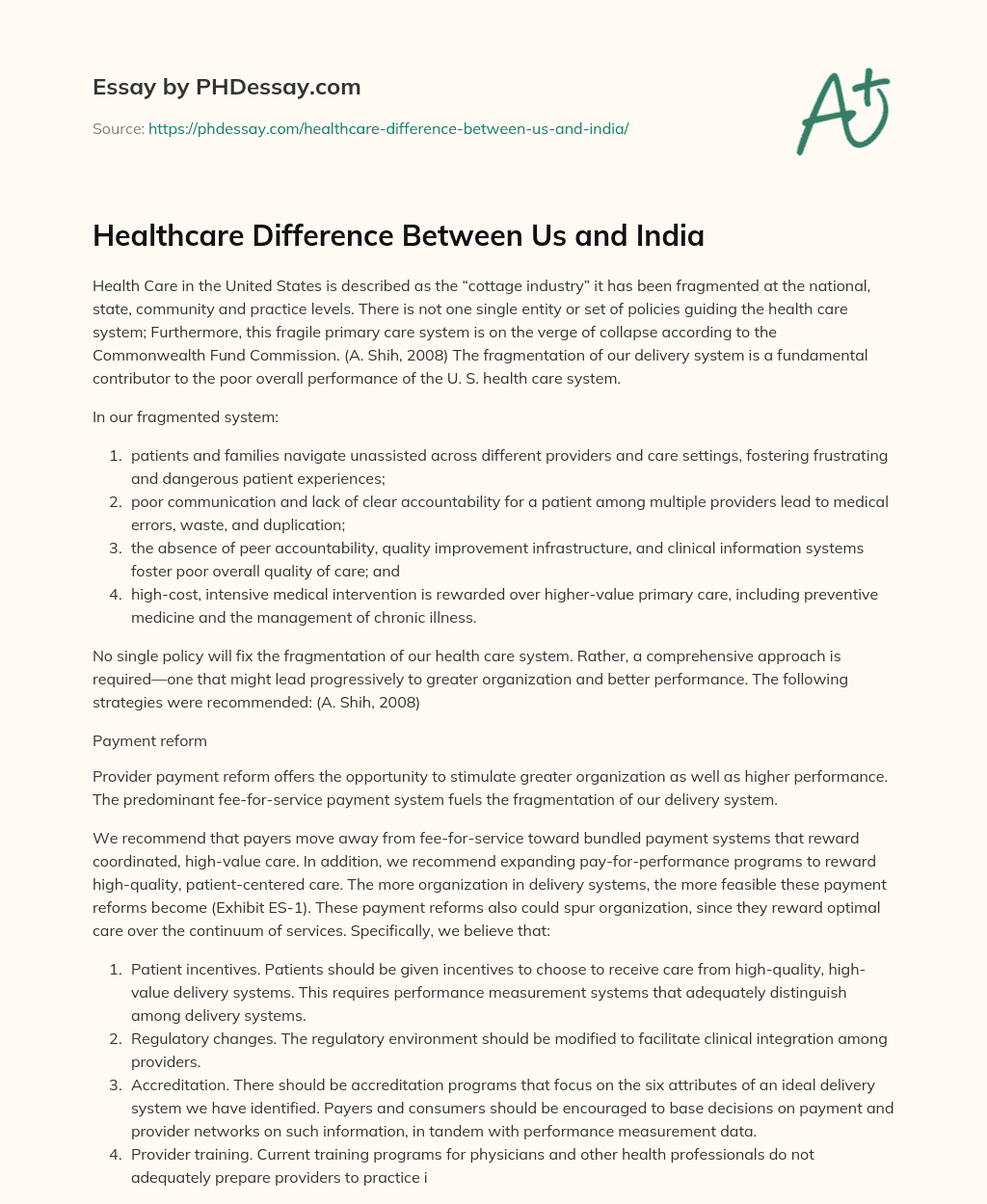 Healthcare Difference Between Us and India essay