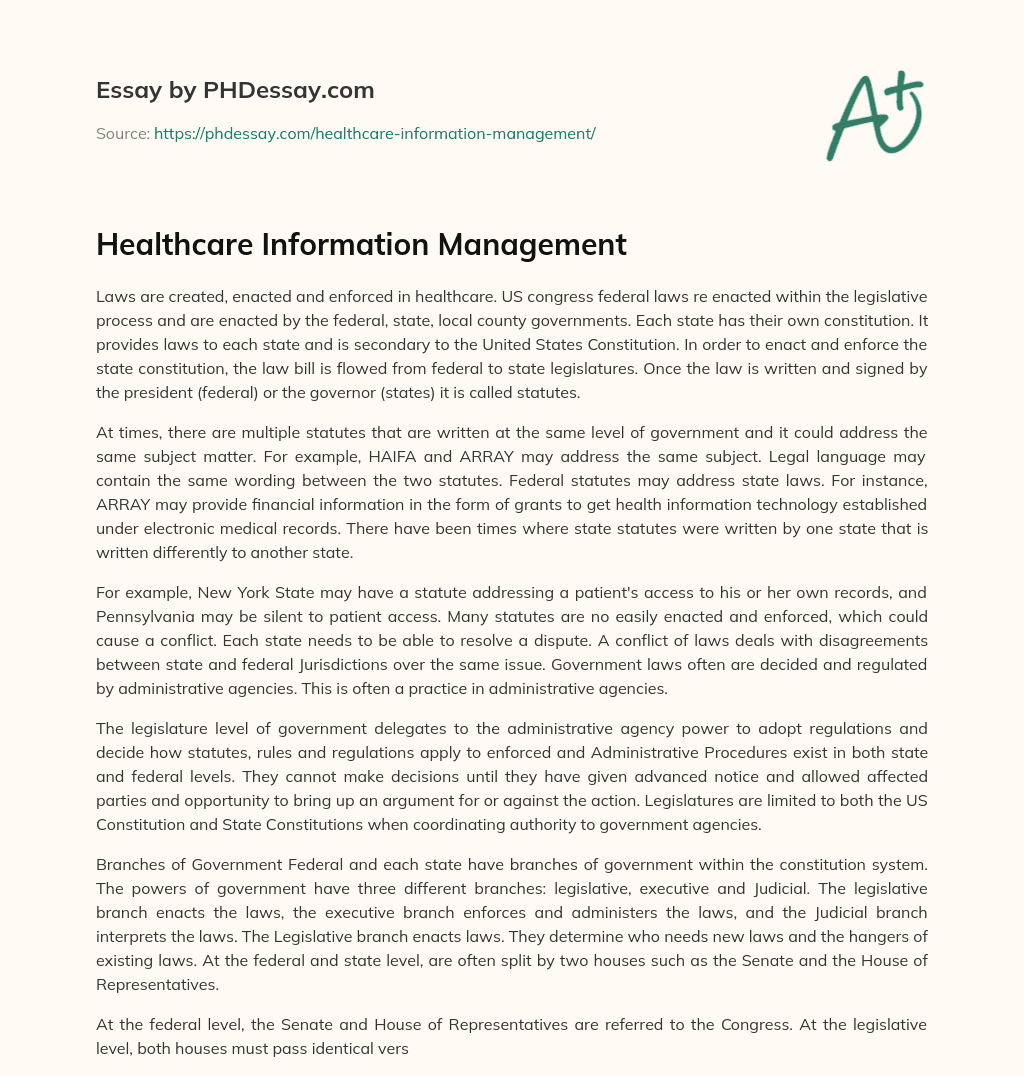 Healthcare Information Management essay