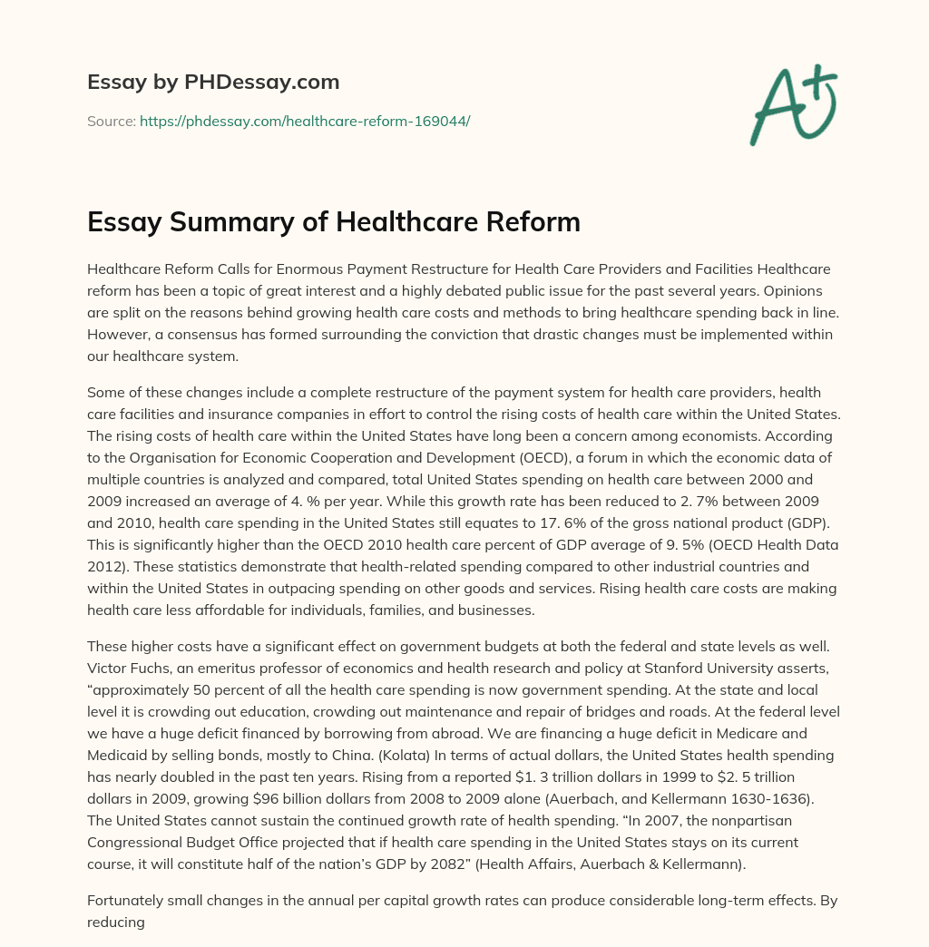 Essay Summary of Healthcare Reform essay