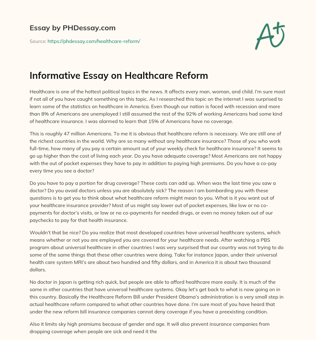 Informative Essay on Healthcare Reform essay