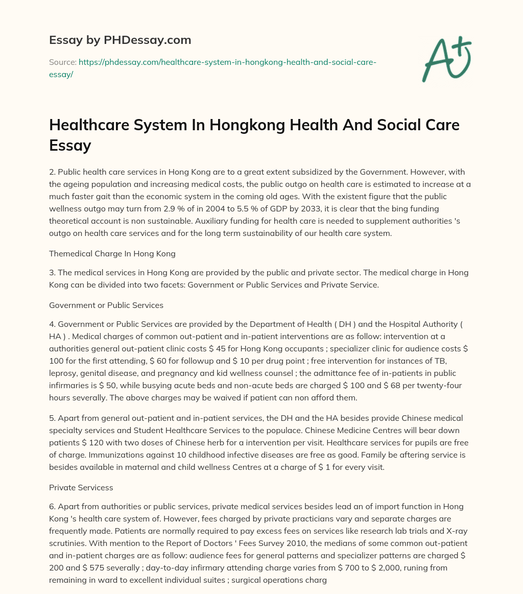 Healthcare System In Hongkong Health And Social Care Essay essay
