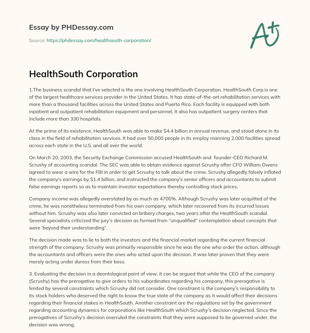 HealthSouth Corporation essay