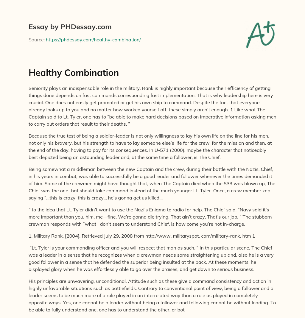 Healthy Combination essay