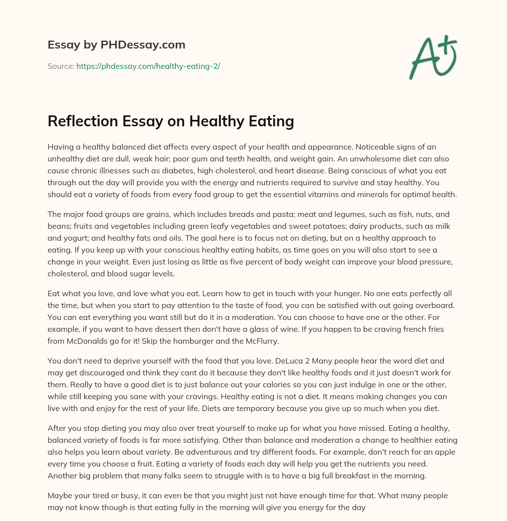 nutrition reflection essay
